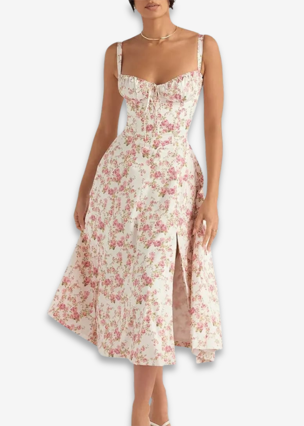 Lucia | vestido floral con bustier y cintura marcada