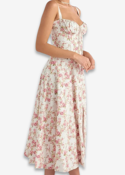 Lucia | vestido floral con bustier y cintura marcada
