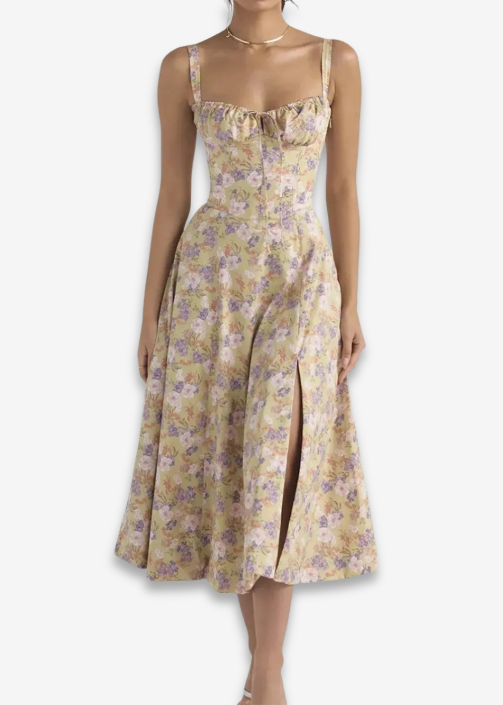 Lucia | vestido floral con bustier y cintura marcada