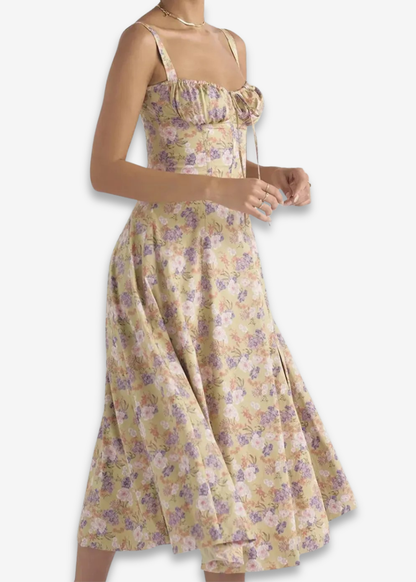 Lucia | vestido floral con bustier y cintura marcada