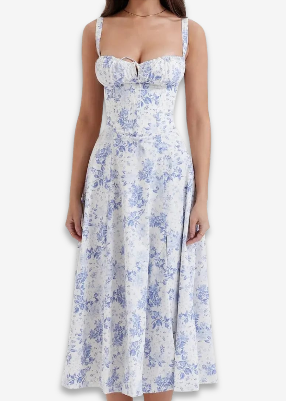 Lucia | vestido floral con bustier y cintura marcada