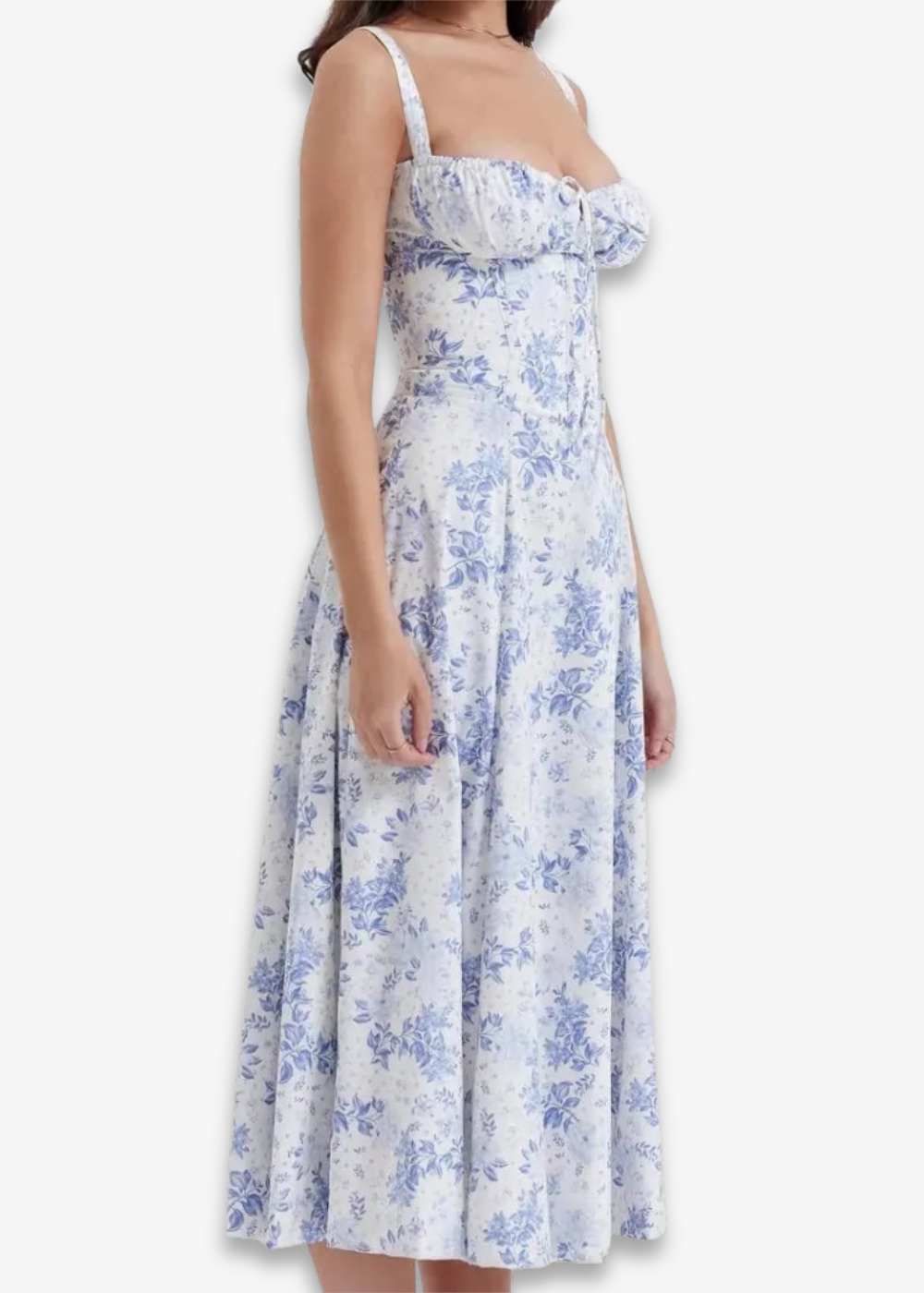 Lucia | vestido floral con bustier y cintura marcada