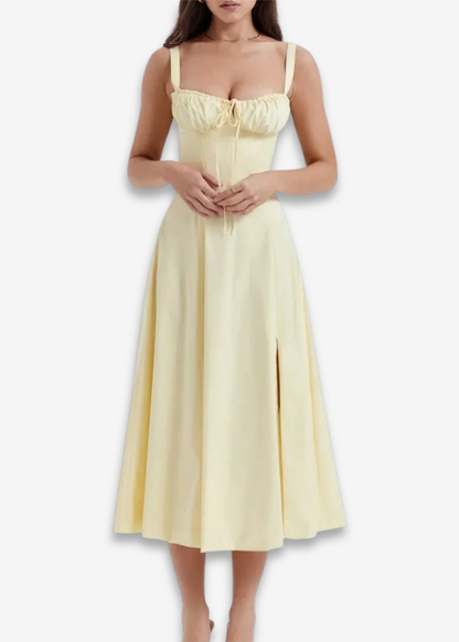 Lucia | vestido floral con bustier y cintura marcada