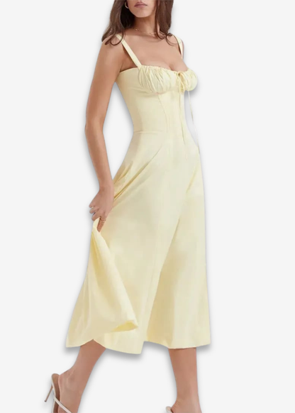 Lucia | vestido floral con bustier y cintura marcada