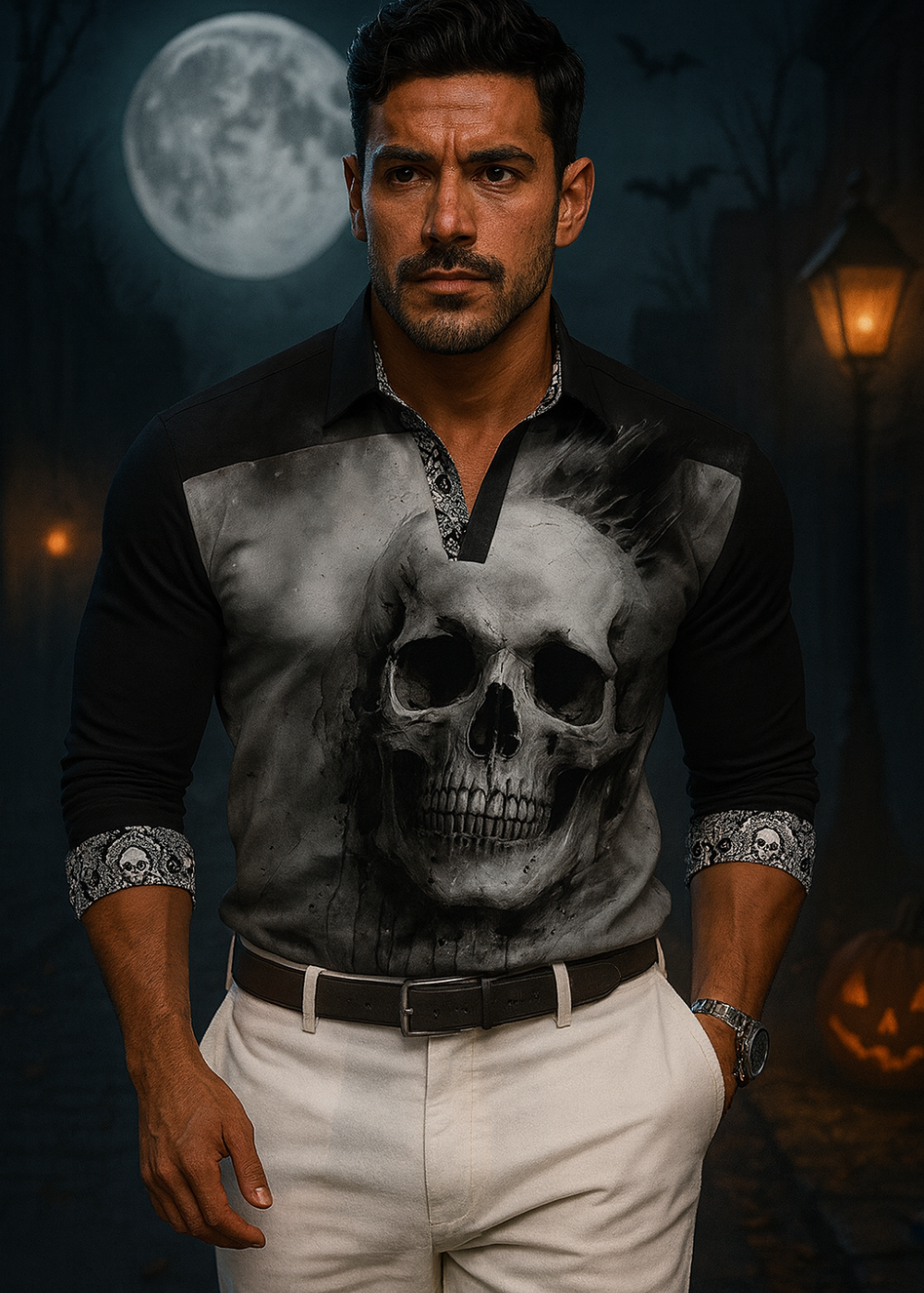 Liam | Polo del Día de los Muertos para Hombre – Estilo Urbano y de Terror